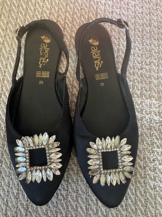 alanis Shoes - Alanis Black Crystal-Embellished Pointed Slingback Flats